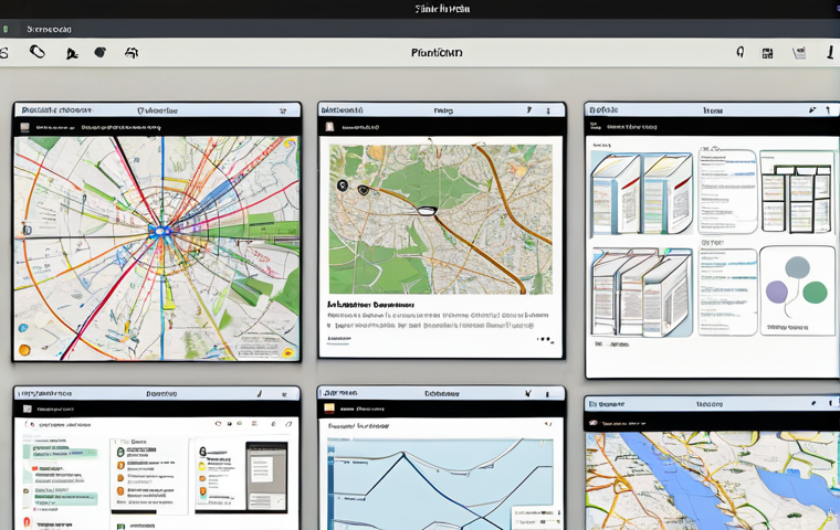 디지털 정보 큐레이션의 필수 기술 스킬 - One screen displays an organized "Notion-like" interface, showing neatly categorized folders, mind m...