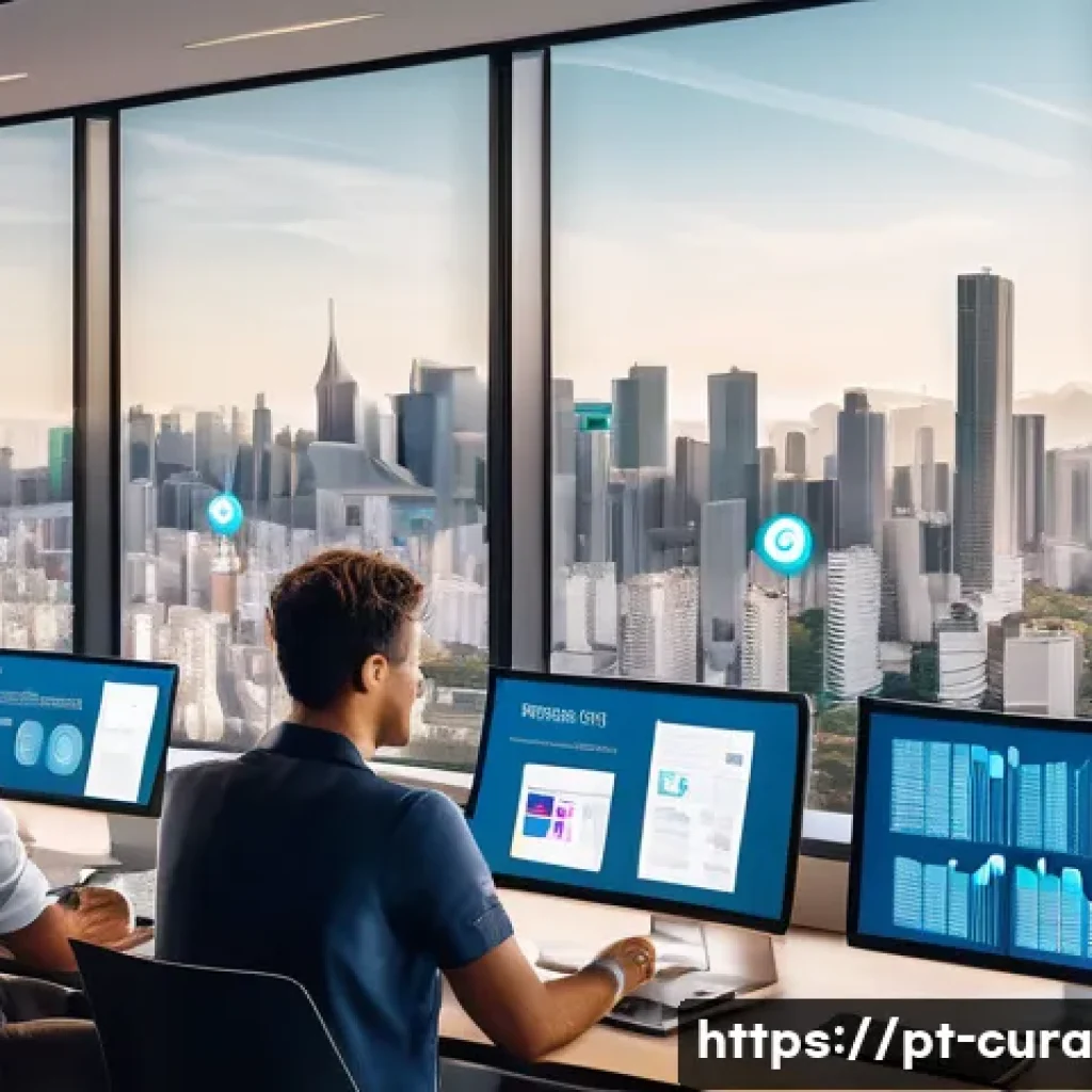 디지털 정보 큐레이션의 미래 전망 - A modern digital workspace scene showing a diverse group of professionals collaboratively curating c...
