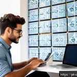 Home 20 정보 큐레이션을 위한 효과적인 검색 기술 - A modern home office scene showing a young adult Portuguese professional sitting at a sleek desk wit...